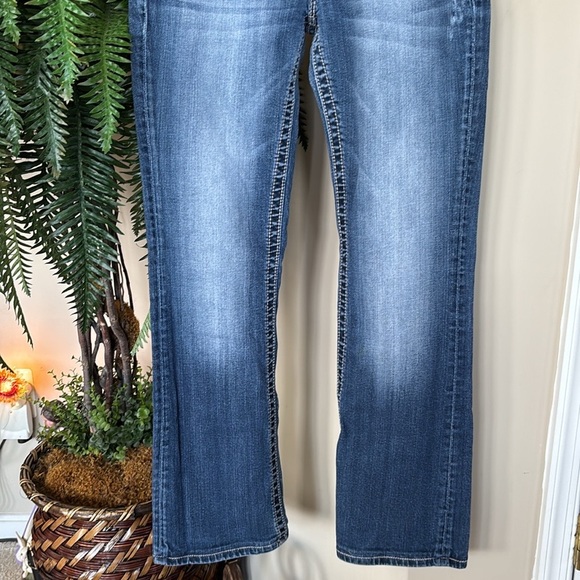 Miss Me Vintage Rhinestone Studded Y2K Mid Rise Bootcut Denim Washed Blue Jeans - Picture 4 of 16
